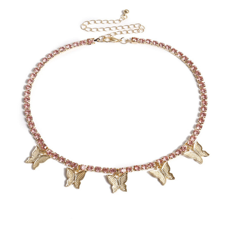 Rhinestone Butterfly Pendant Anklet