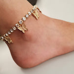 Rhinestone Butterfly Pendant Anklet