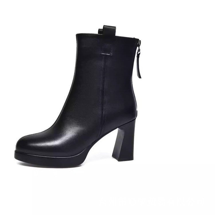 Bottines à talons hauts pour femmes en cuir souple et cuir véritable velours