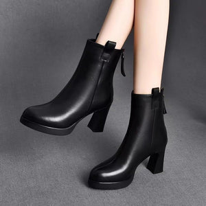 Bottines à talons hauts pour femmes en cuir souple et cuir véritable velours