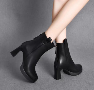 Bottines à talons hauts pour femmes en cuir souple et cuir véritable velours